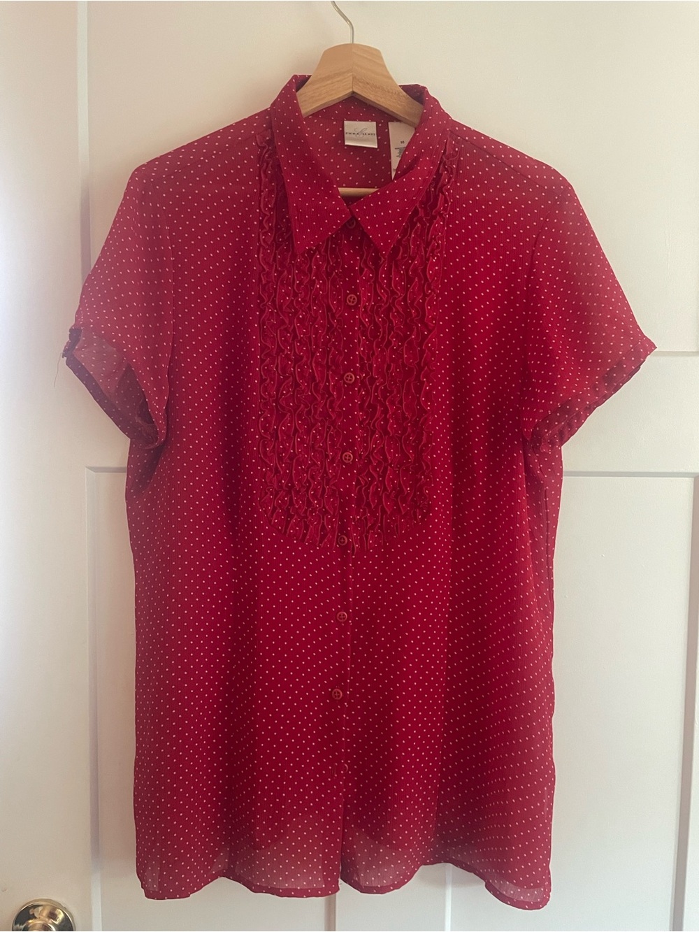 Red Button-Down Shirt with White Polka Dots Women’s Size 16